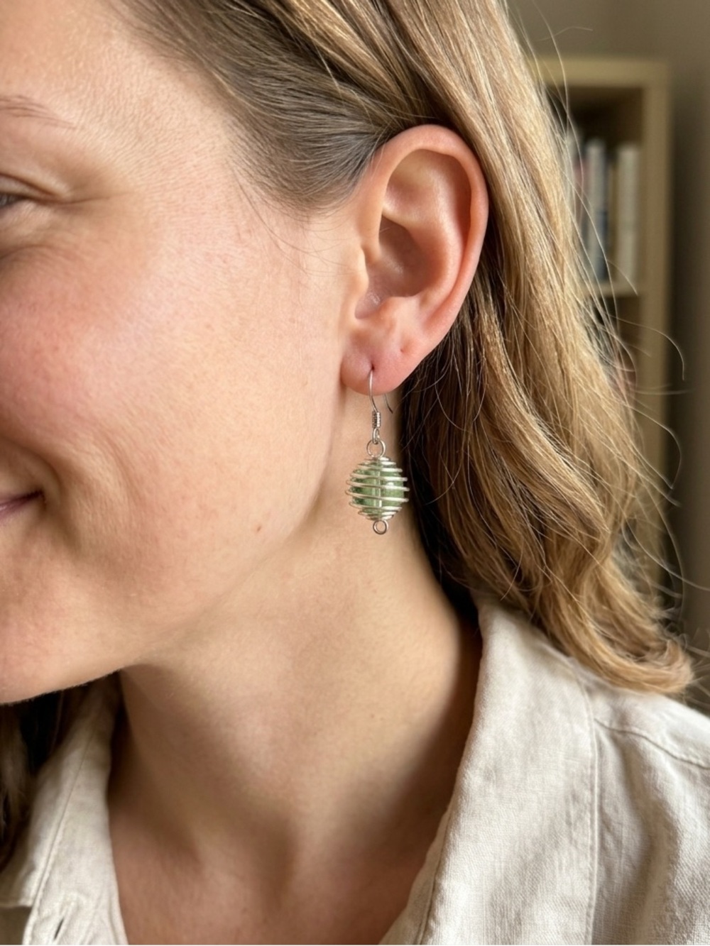 Silver Plated Green Wrapped Earrings